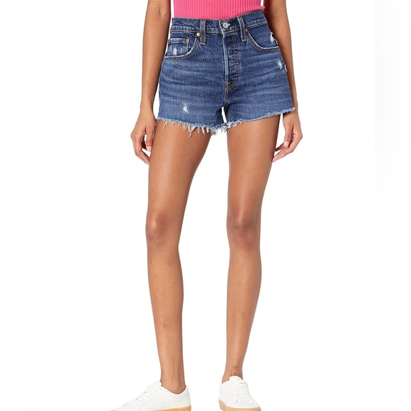 Levi’s Premium 501 High-Rise Distressed mini Shorts in Salsa Destiny Wash sz 27 - Picture 2 of 14